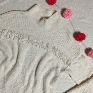 SONOMA Soft Ivory Fringed Turtleneck Sweater